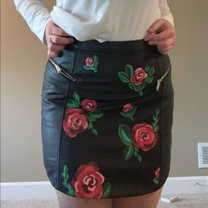 Hand painted rose leather skirt